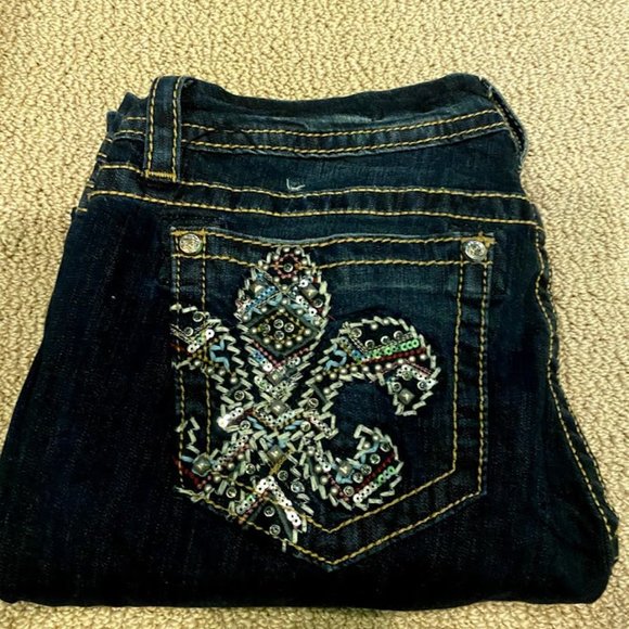 Miss Me Denim - Miss Me Fleur de Lis Bedazzled Easy Boot 32